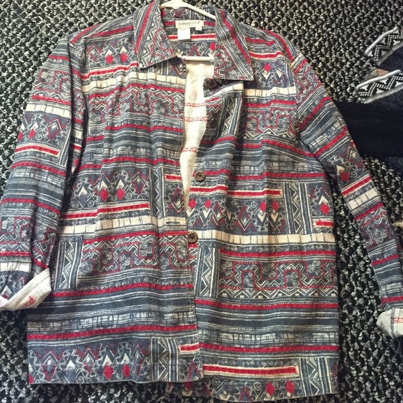 Vintage aztec print lightweight denim jacket