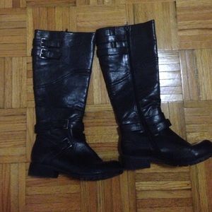 Black Knee High Boots with Buckle Details