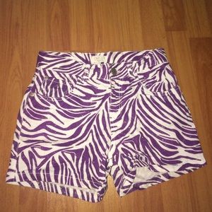 Purple glitter zebra print shorts