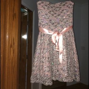 Strapless Pink & Grey Dress