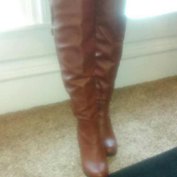 Brown thigh high high heel boots