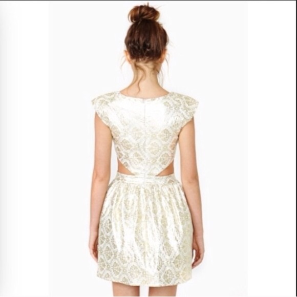 Sold Nasty Gal White and Gold Mustard seed dress - Picture 2 of 4