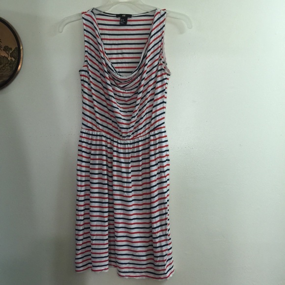 Simple Soft H&M Dress XS Red/Blue/White cowl Neck Sleeveless