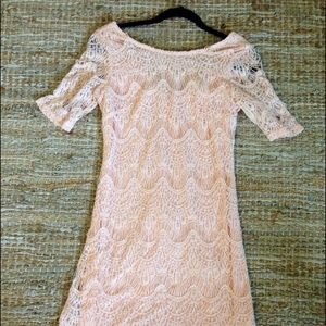 Blush pink lace detail dress w/ gold zipper