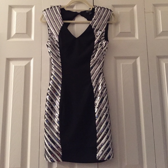 Black/silver/white sequin dress - size small