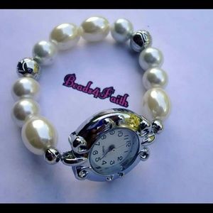 Silver tone beaded watch
