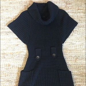 Navy blue knit cowl neck sweater dress