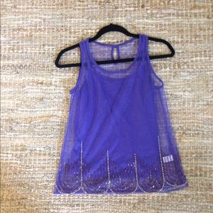 Purple mesh top with bead detail