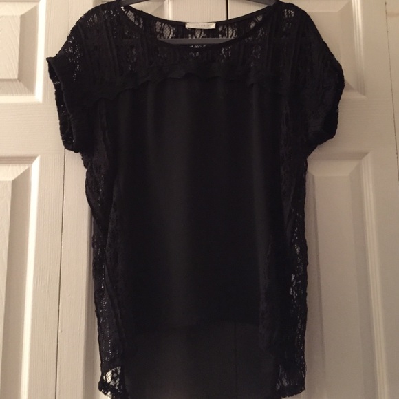 Sheer black lace trimmed tee