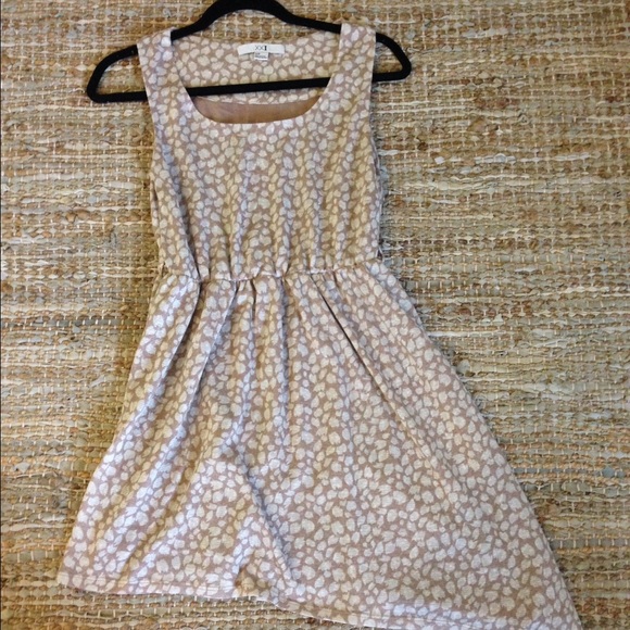Neutral leopard print asymmetrical hemline dress