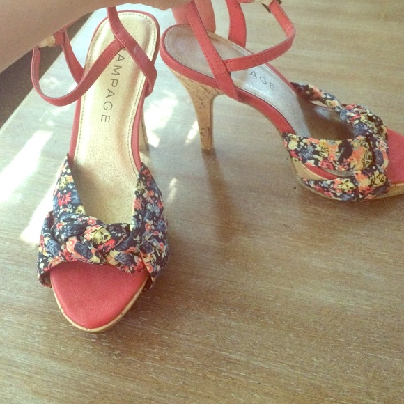 Floral and coral stiletto ankle-strap sandals