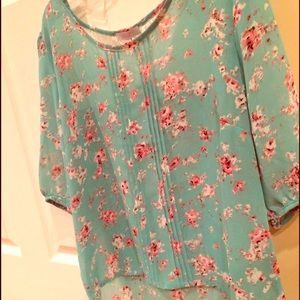 Blue and pink floral blouse