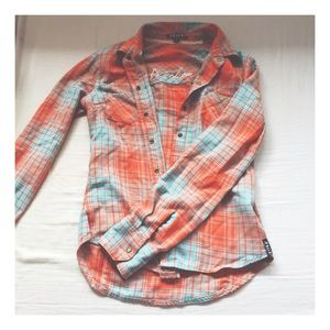 Orange and Blue Volcom Flannel