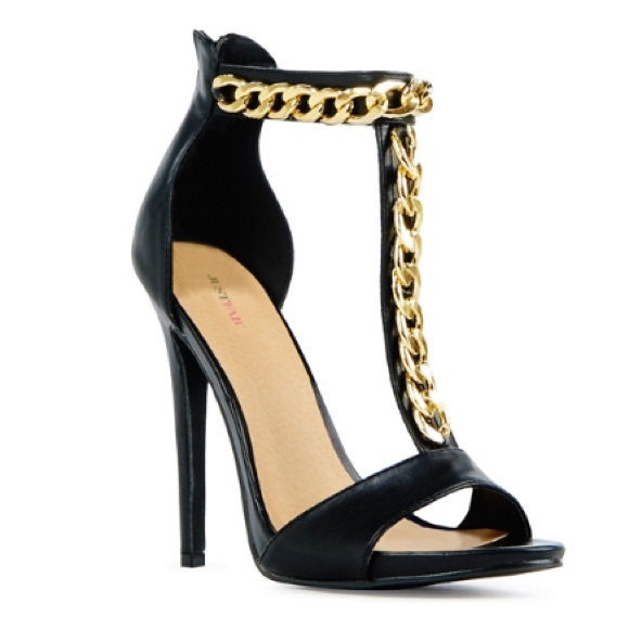 Just Fab Hanna Black Chain Heeled Sandal size 8.5