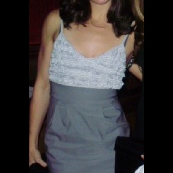 Gray and white dress with ruffle top - Picture 2 of 4