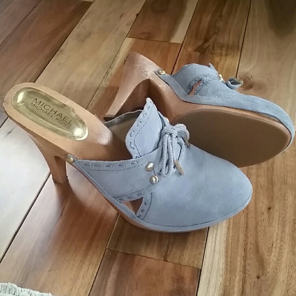 Michael Kors Suede Dusty Blue Mules