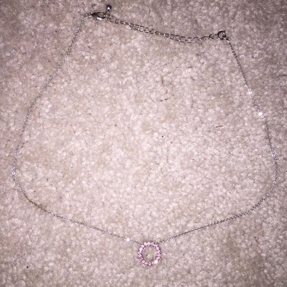 round pink faux diamond necklace CUTE