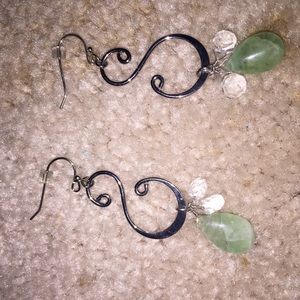 green and clear gem dangly earrings NEVER WORN