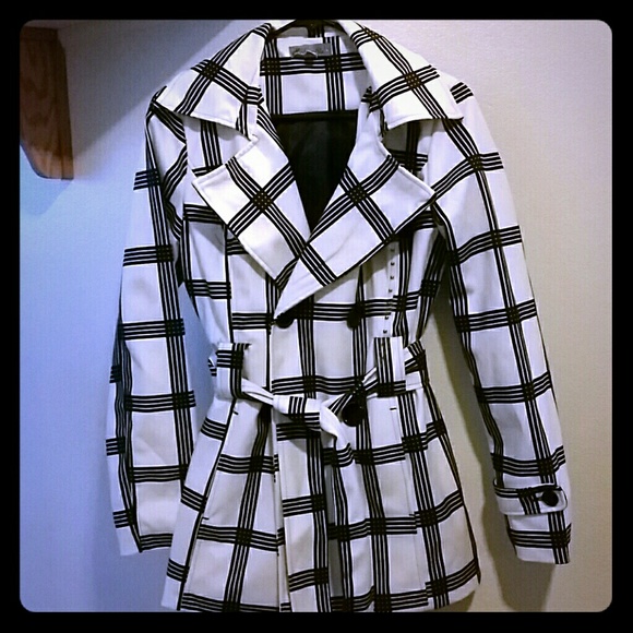 Black and white stripped trench coat