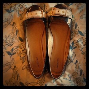 Faux Patent Leather Buckle Ballet Flats