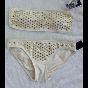 HP💕Juicy Couture Bandeau Cream&gold rivet bikini