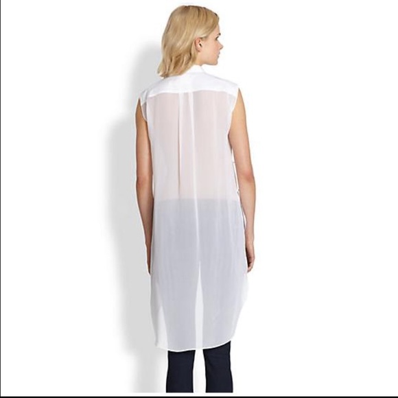 bcbg sheer silk-back sleevesless cotton shirt