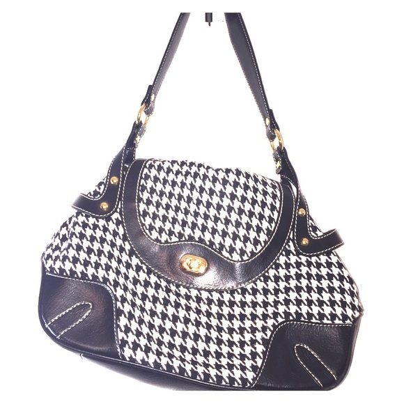 Wool Houndstooth Flap Bag with studded strap