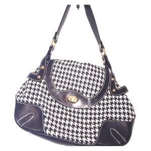 Wool Houndstooth Flap Bag with studded strap