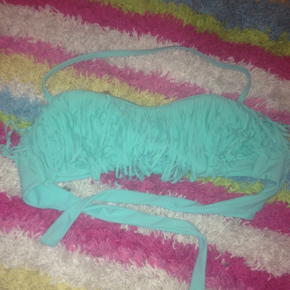 Turquoise bikini top with fringe