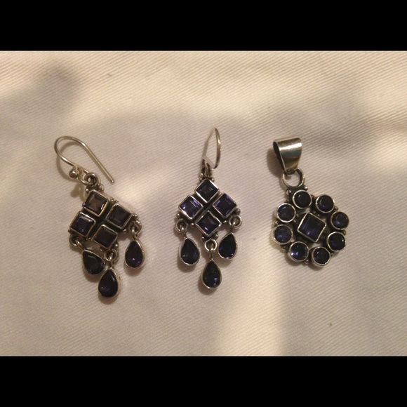 Sterling Silver & Amethyst earrings and pendant