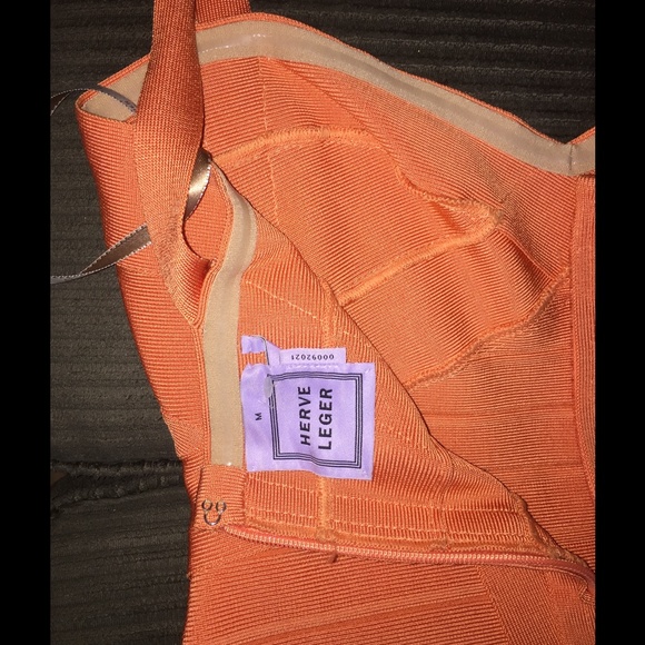 100% AUTHENTIC HERVE LEGER ORANGE BANDAGE DRESS M - Picture 2 of 5