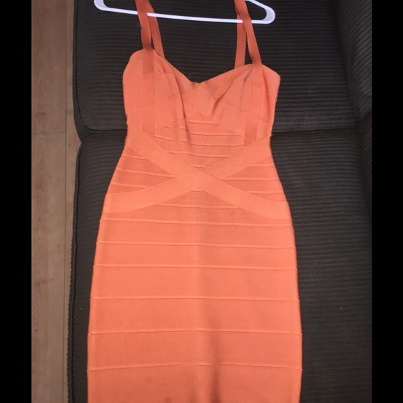 100% AUTHENTIC HERVE LEGER ORANGE BANDAGE DRESS M - Picture 3 of 5
