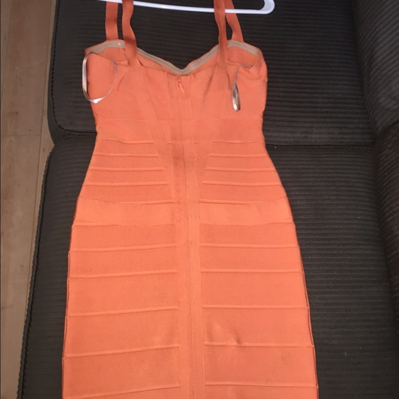 100% AUTHENTIC HERVE LEGER ORANGE BANDAGE DRESS M - Picture 4 of 5