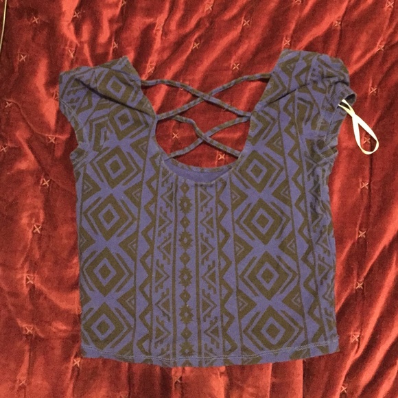 Blue tribal print crop  top from Forever 21 - Picture 2 of 4
