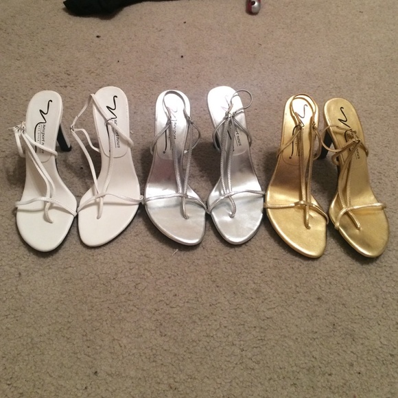 BUNDLE: white, silver and gold heels