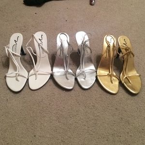BUNDLE: white, silver and gold heels
