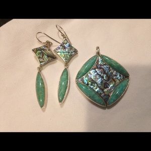 Abalone & Jade earrings sterling.