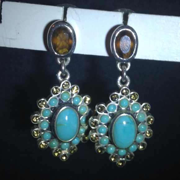 Turquoise & Smokey Quartz earring Sterling Silver