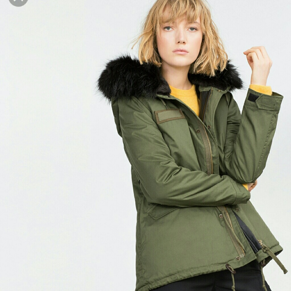 Zara hooded parka military green