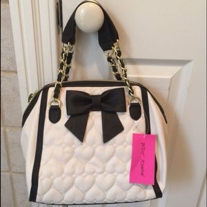 White and black be mine bow Betsey Johnson purse