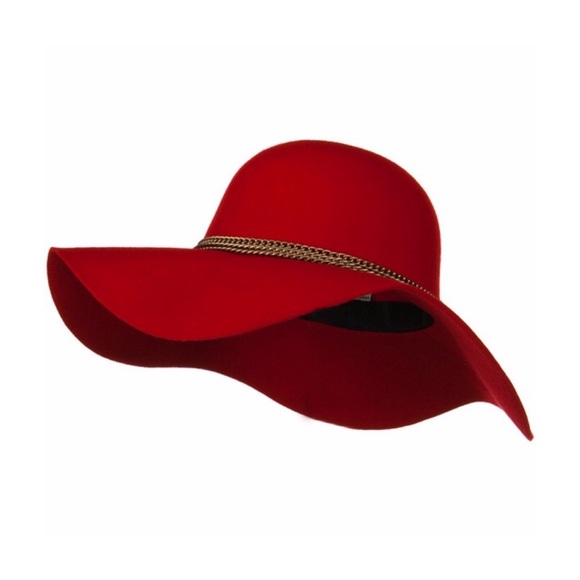 Antique Gold Chain Wool Felt Hat Red