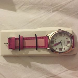 Pink faux leather watch