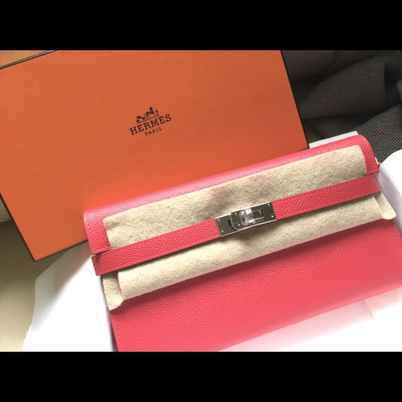 100% Authentic Hermes Kelly Wallet Bougainvillier - Picture 4 of 4