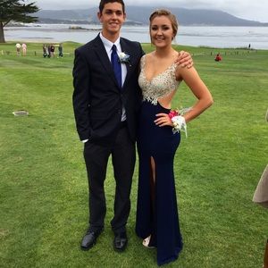 La Femme navy blue prom dress