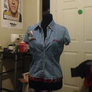 Awesome denim shirt with African fabric design!