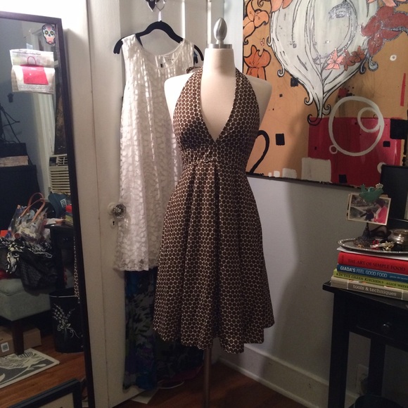 J CREW. Brown & White Polka Dot Halter Dress