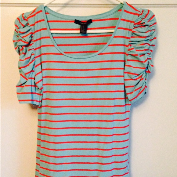 Striped Top with Ruched Sleeves