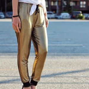 Gold Metallic Slinky Jogger Pants