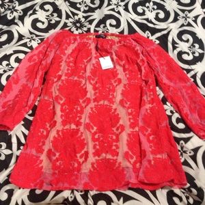 Choies off the shoulder red floral long sleeve top