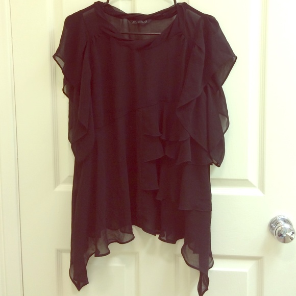Sheer black Zara shirt with ruffles!